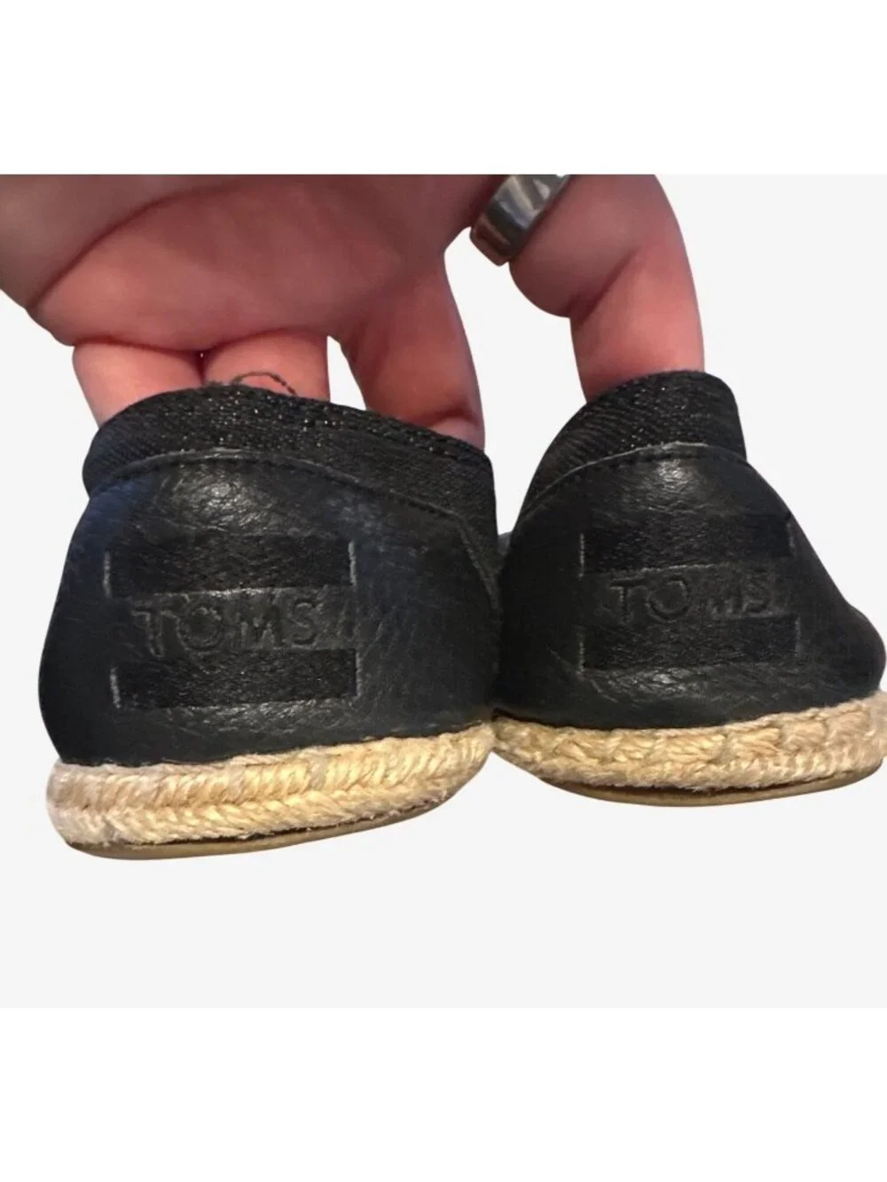 Toms Black Open-Toe Espadrille Flats With Woven Sole Womens Size 7